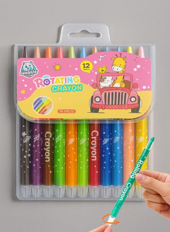 Skoolster Rolling Crayon Twistable Color Set | Non-Toxic Wax Crayons for Drawing & Coloring | Easy Grip| Toddlers & Children Bright &, Smooth Japanese Technology (jeep-12, Pink) - Image 1